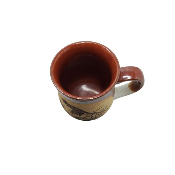 Vintage Handcrafted Ceramic Mug With Bird Design - Rustic Red & Blue Tones - Uni - Picture 2 of 5